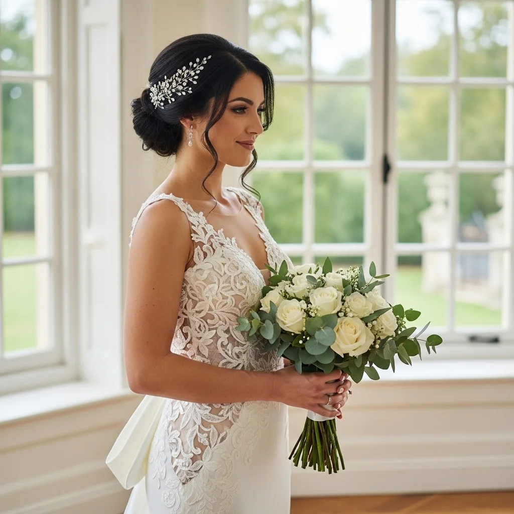 low chignon with loose strands