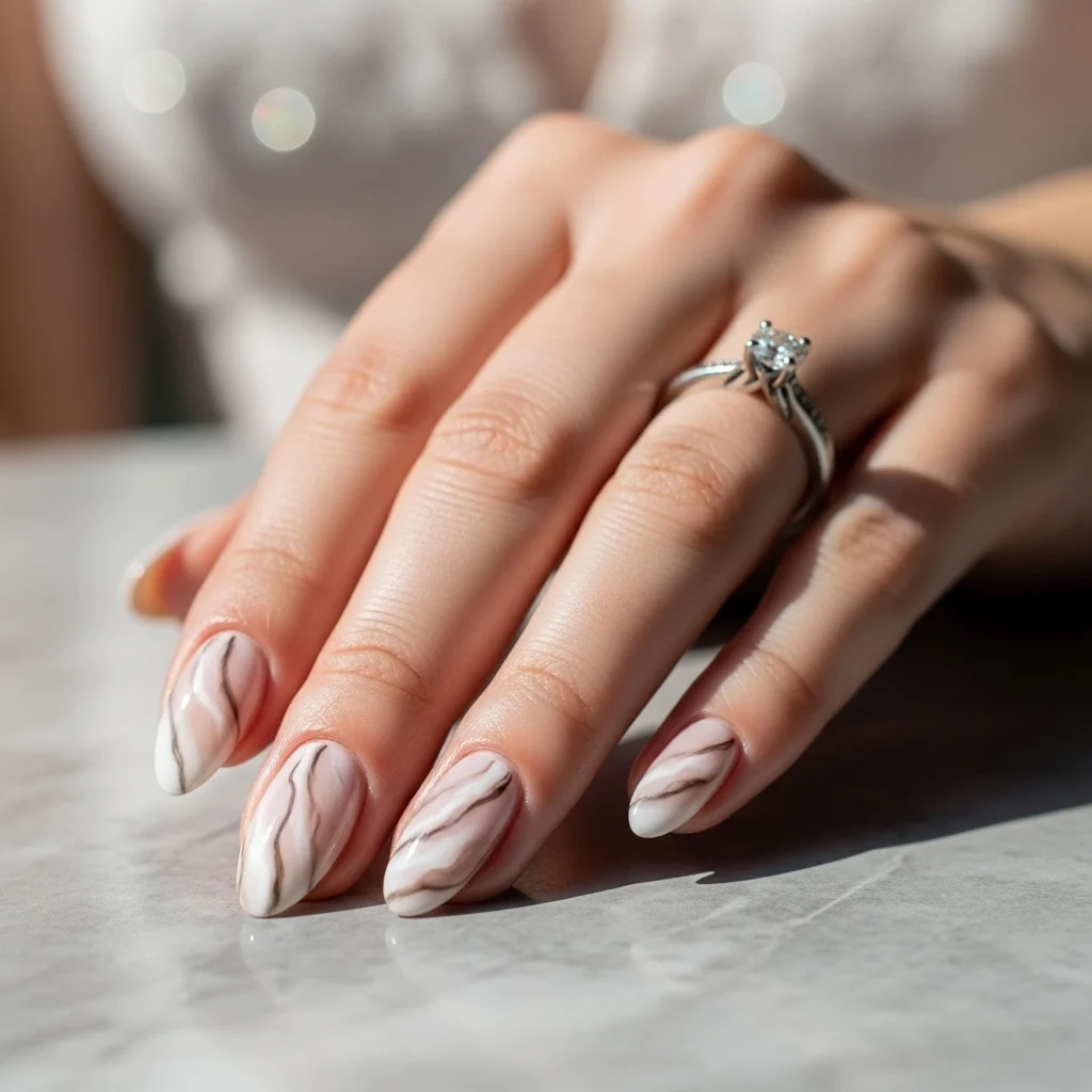 23 Dreamy Wedding Gel Nails for Brides: Your Ultimate Bridal Mani Guide 20 marbled effect in nude white