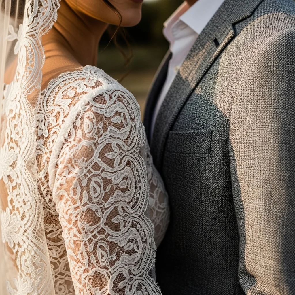 Top 11 Couple Wedding Dresses That Will Steal Your Heart 6 matching textures tactile elegance