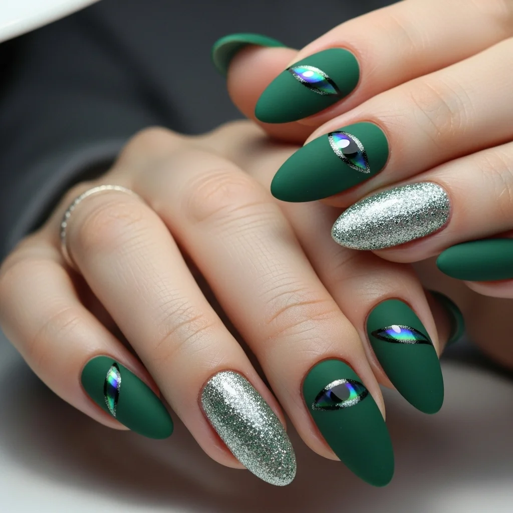 matte cat eye with glitter accent
