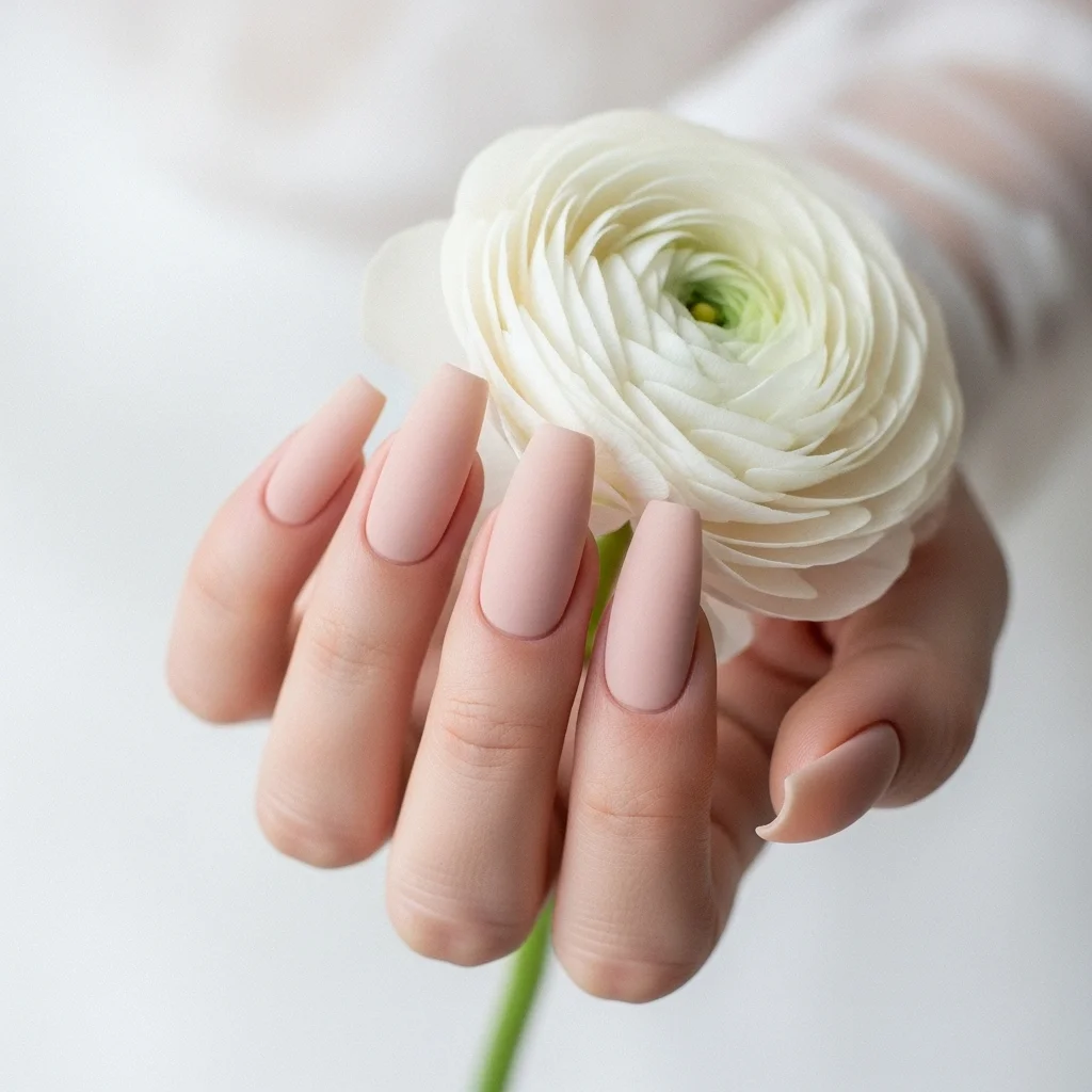 Top 17 Wedding Coffin Nails for the Modern Bride 7 matte nude elegance 1