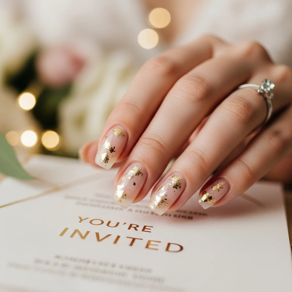 23 Dreamy Wedding Gel Nails for Brides: Your Ultimate Bridal Mani Guide 10 minimalist gold foil accents
