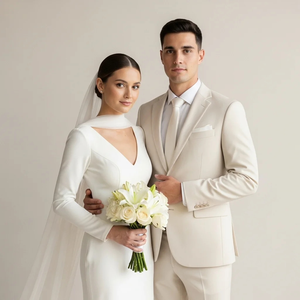 Top 11 Couple Wedding Dresses That Will Steal Your Heart 8 monochromatic magic stylish simplicity