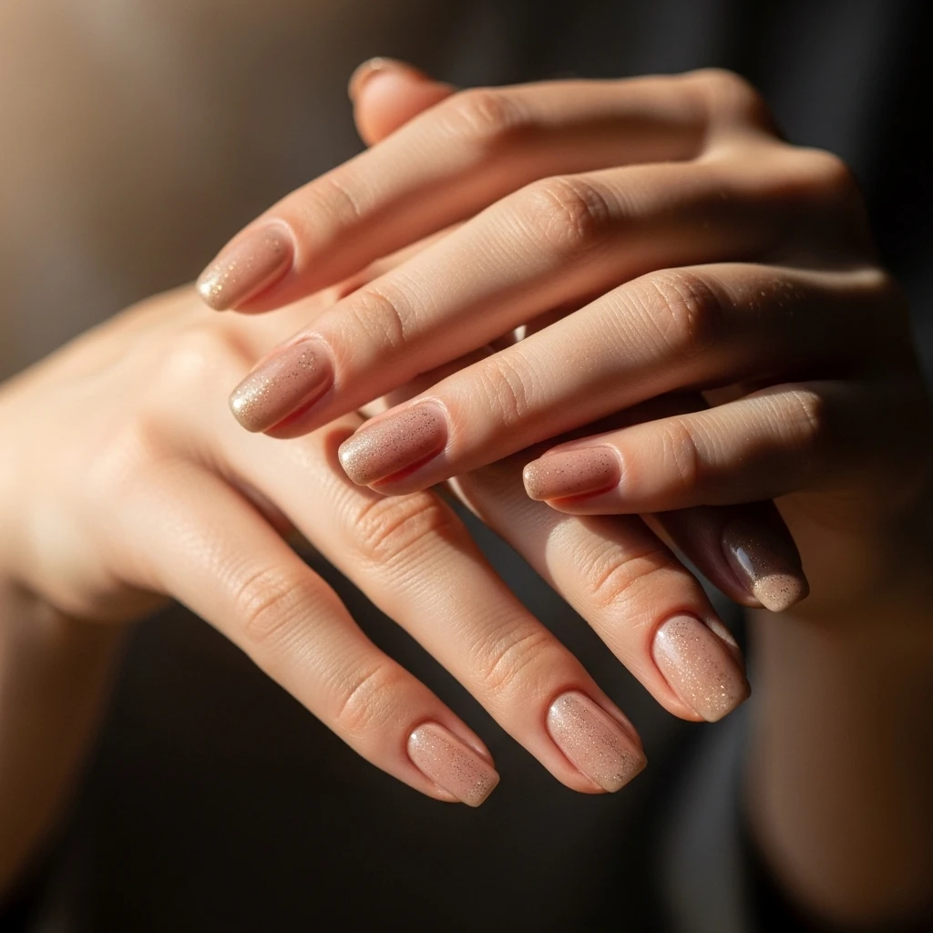 nude nails with subtle shimmer