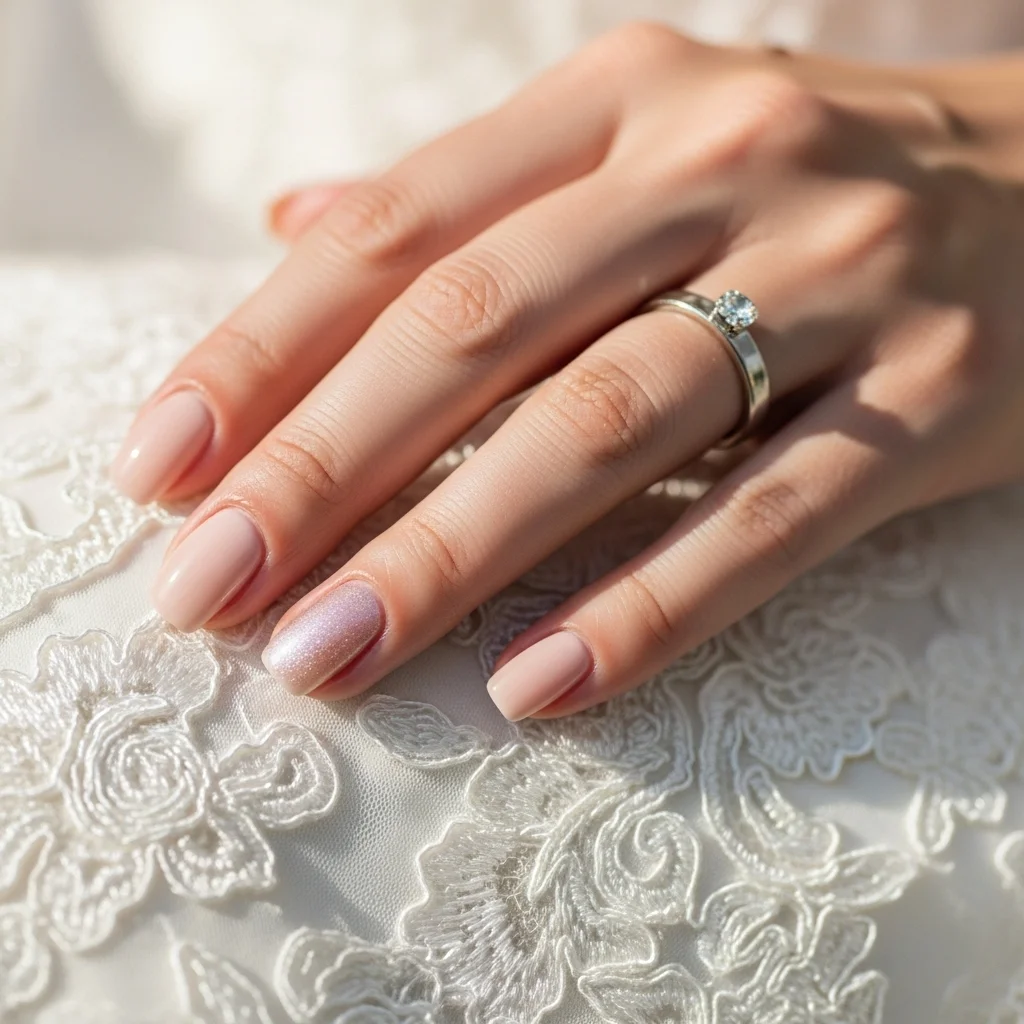 23 Dreamy Wedding Gel Nails for Brides: Your Ultimate Bridal Mani Guide 3 nude subtle sparkle accent