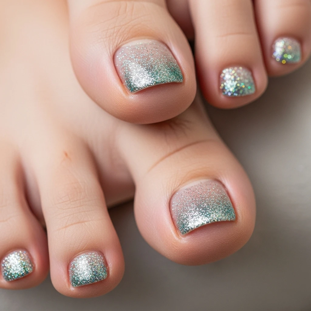 Top 25 Wedding Toe Nail Designs for the Bride: Chic Pedicures for Your Big Day 13 ombre glitter 1