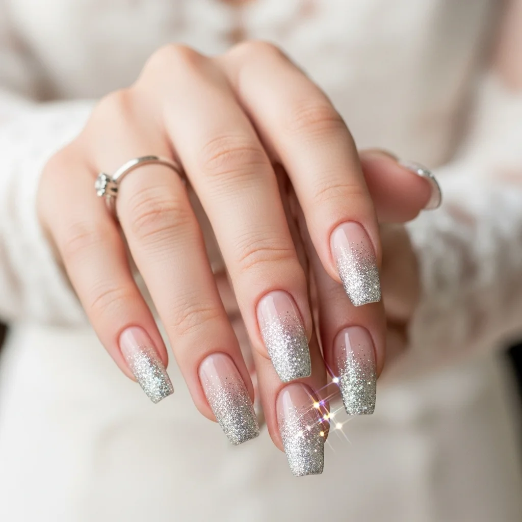Top 17 Wedding Coffin Nails for the Modern Bride 16 ombre sparkle fade