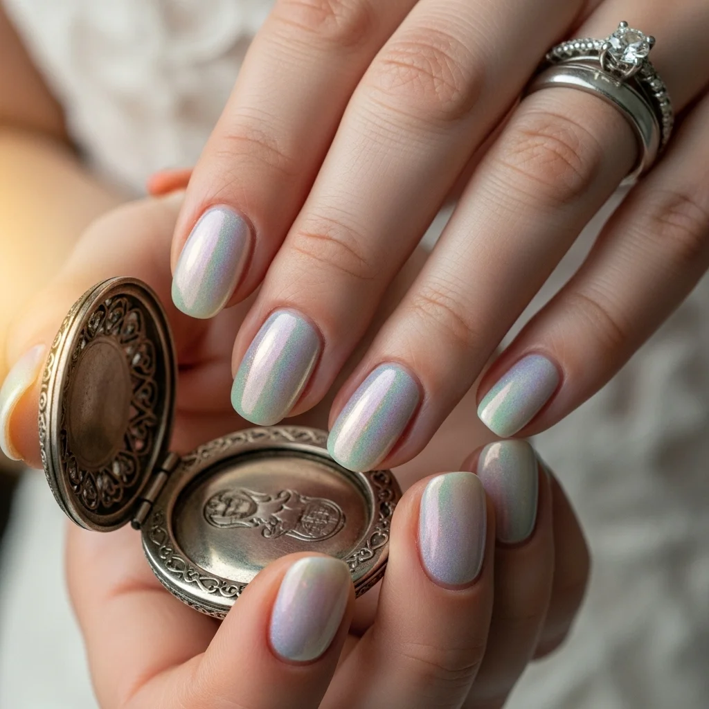 23 Dreamy Wedding Gel Nails for Brides: Your Ultimate Bridal Mani Guide 24 opal iridescent shine
