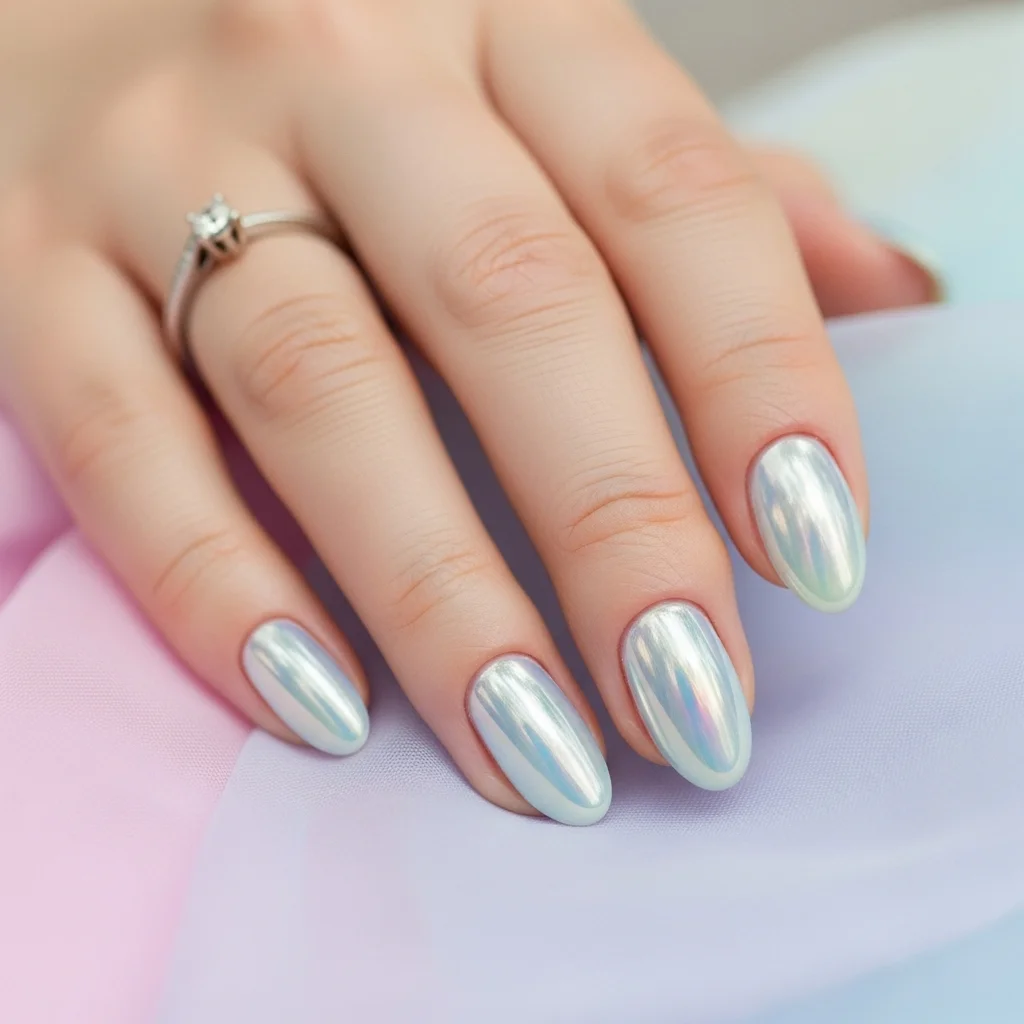 23 Dazzling Wedding Nails Ideas for Brides: Your Ultimate Bridal Sparkle Guide 7 opalescent chrome finish