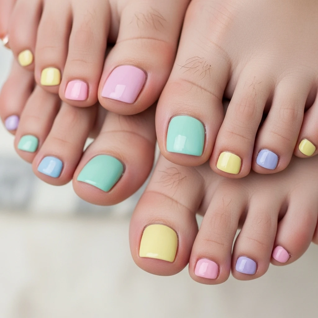 Top 25 Wedding Toe Nail Designs for the Bride: Chic Pedicures for Your Big Day 7 pastel rainbow 1