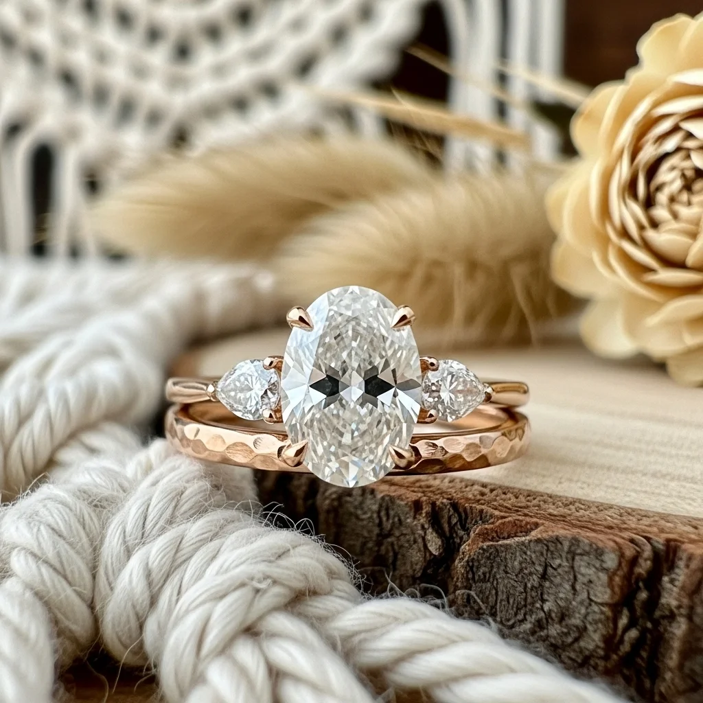 17 Oval Engagement Rings with Wedding Bands: Perfect Matches 12 pear shaped side stones with a hammered band
