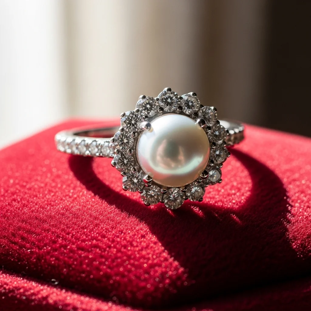 15 Elegant Pearl Wedding Rings to Adore 3 pearl and diamond halo ring
