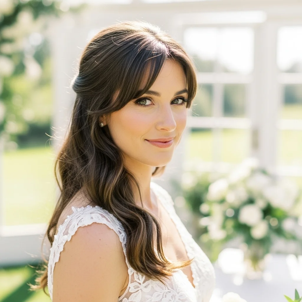 pinned back bangs with loose waves