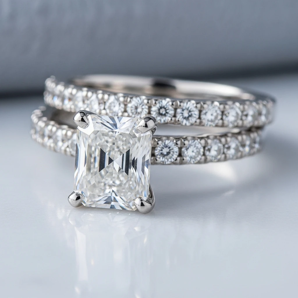 17 Radiant Cut Wedding Ring Sets to Love 9 platinum radiant cut set