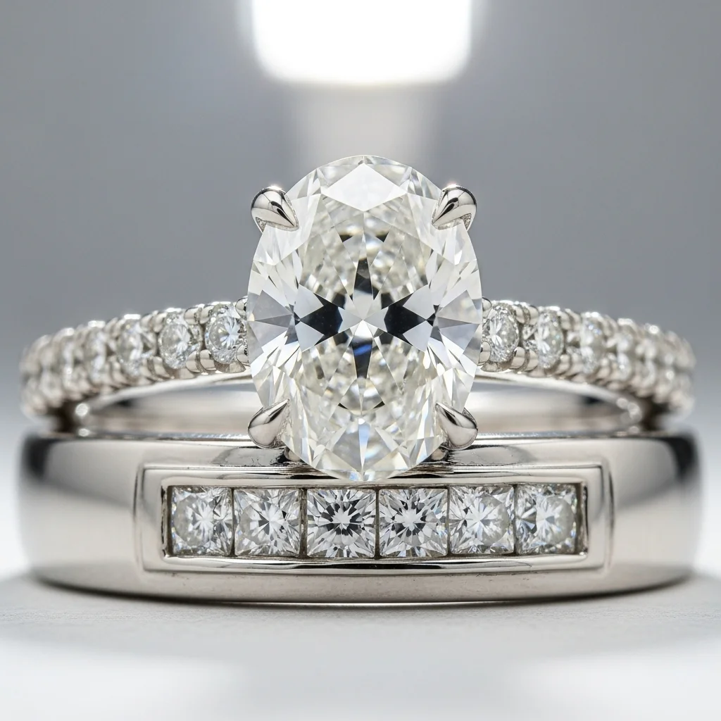 17 Oval Engagement Rings with Wedding Bands: Perfect Matches 17 platinum setting with a platinum and diamond band