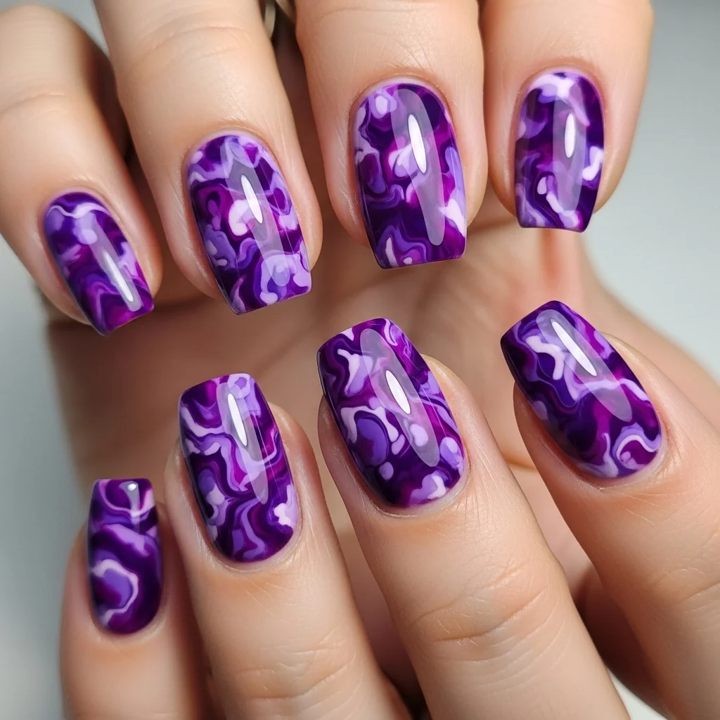Top 15 Purple Nail Designs to Inspire Your Next Manicure 11 purple marble effect