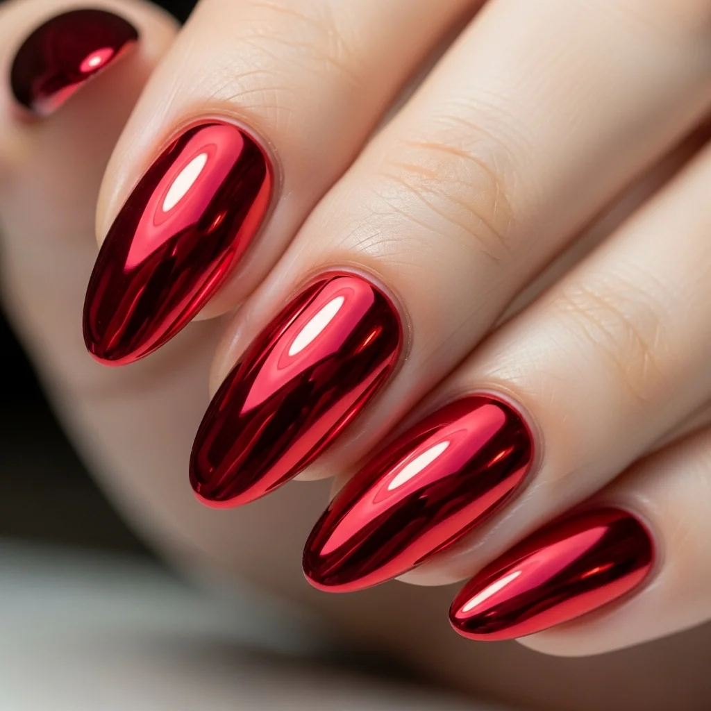 red chrome nails