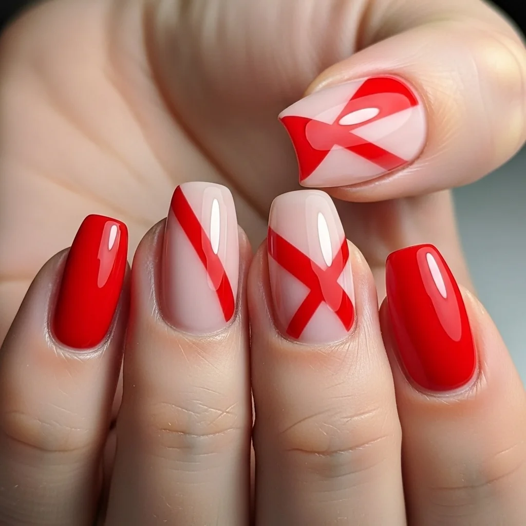 red geometric nails