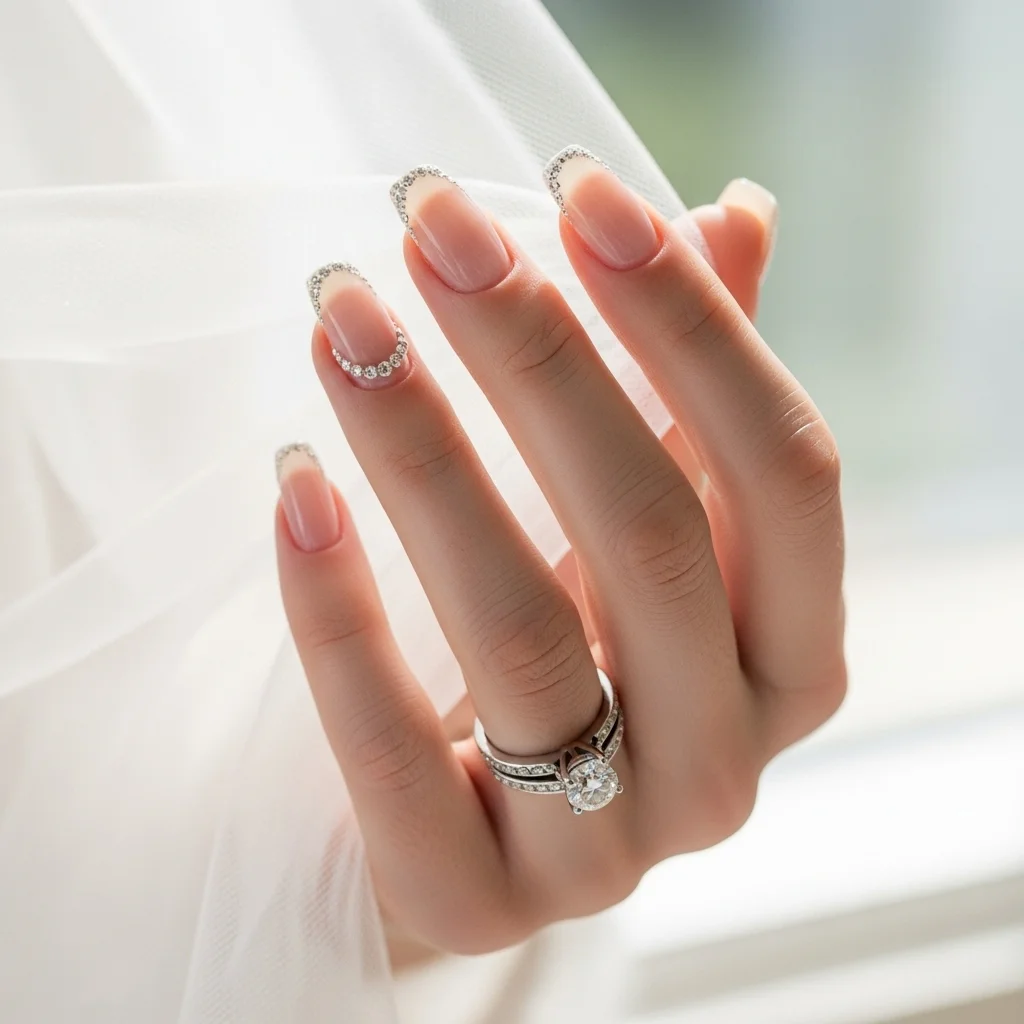 23 Dazzling Wedding Nails Ideas for Brides: Your Ultimate Bridal Sparkle Guide 11 rhinestone french outline