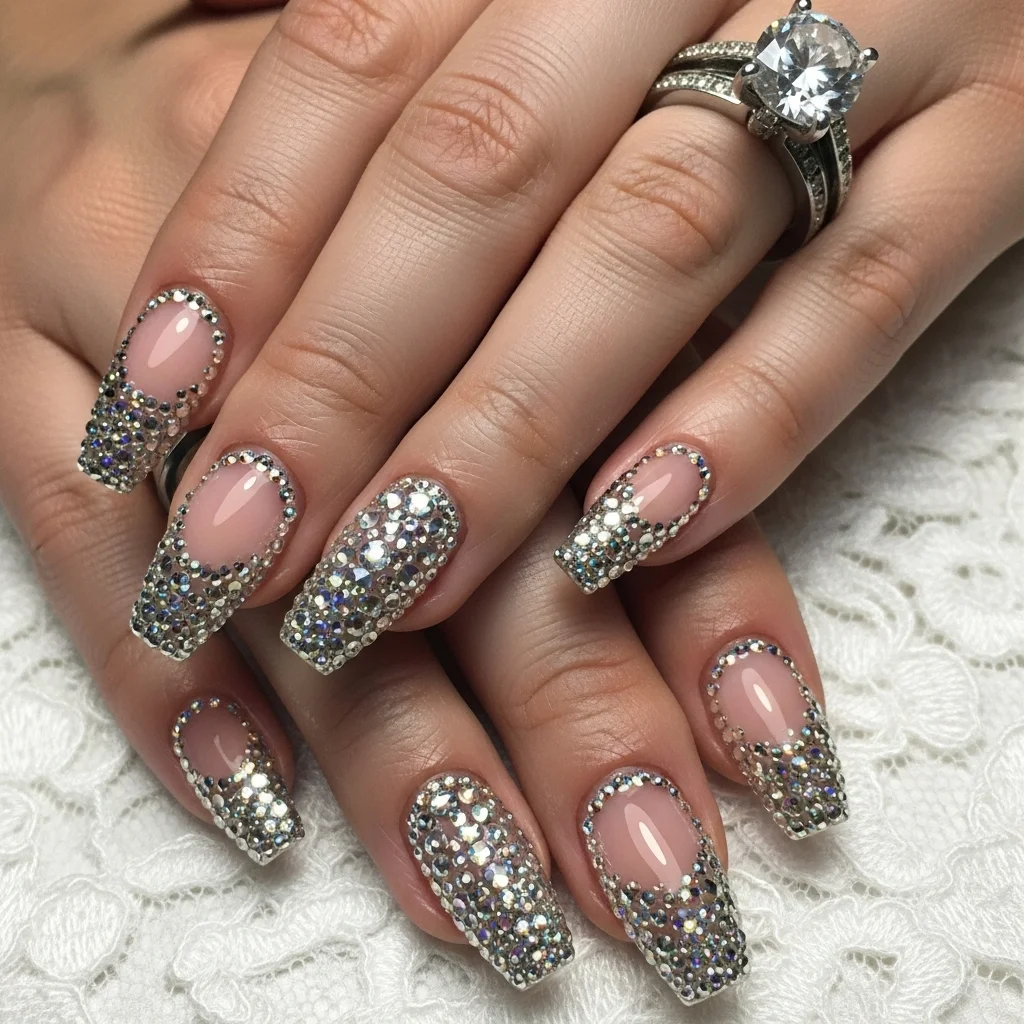 Top 17 Wedding Coffin Nails for the Modern Bride 10 rhinestone gradient bling