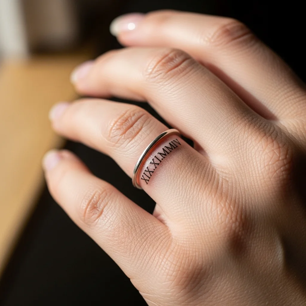 15 Wedding Ring Finger Tattoo Ideas to Celebrate Forever 6 roman numerals 1