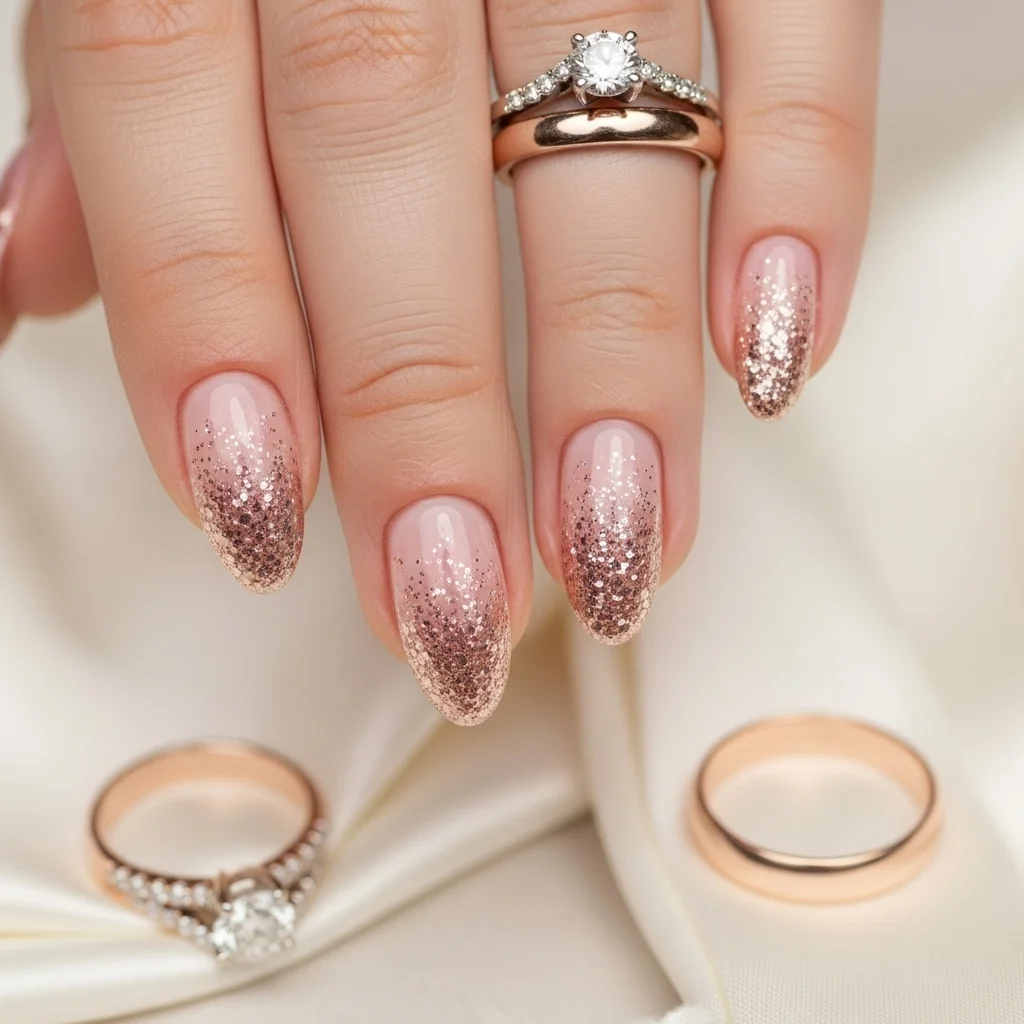 23 Dreamy Wedding Gel Nails for Brides: Your Ultimate Bridal Mani Guide 4 romantic rose gold glitter ombre 1