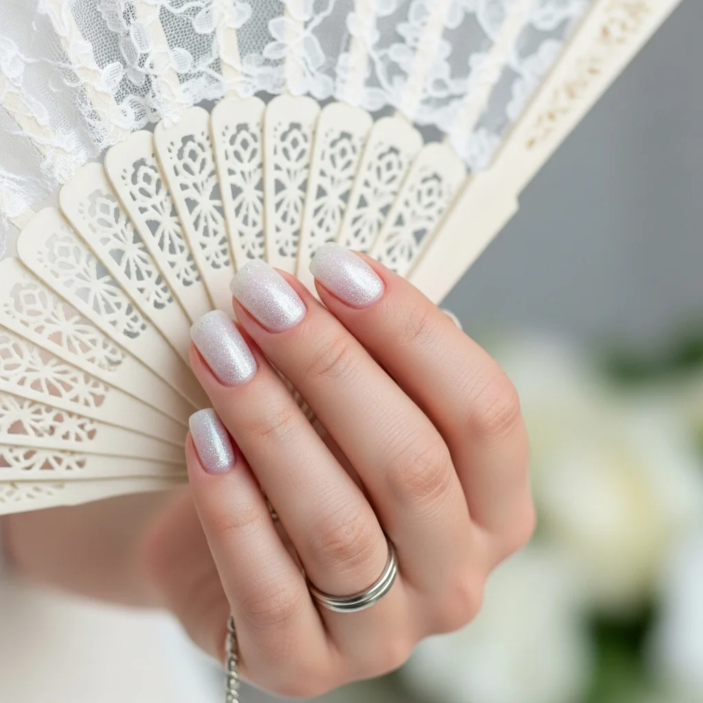 23 Dazzling Wedding Nails Ideas for Brides: Your Ultimate Bridal Sparkle Guide 8 shimmering milky white