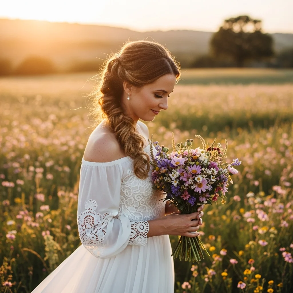 Top 21 Medium Length Bride Hairstyles for Your Dream Wedding 8 side braid with loose curls 1