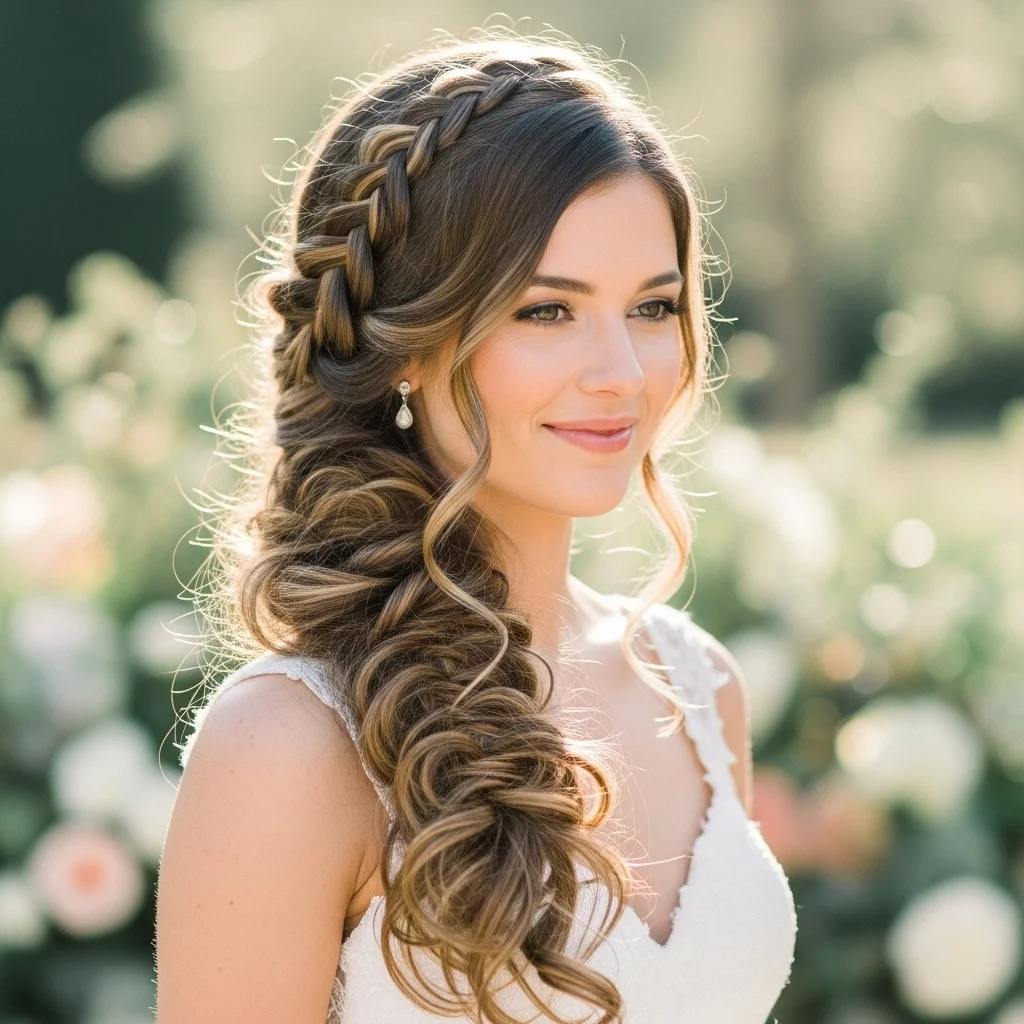 side braid with loose curls