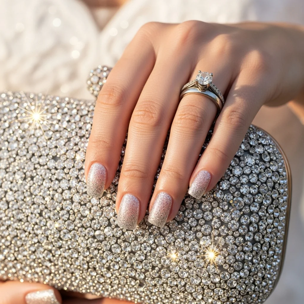 23 Dreamy Wedding Gel Nails for Brides: Your Ultimate Bridal Mani Guide 19 silver glitter fade