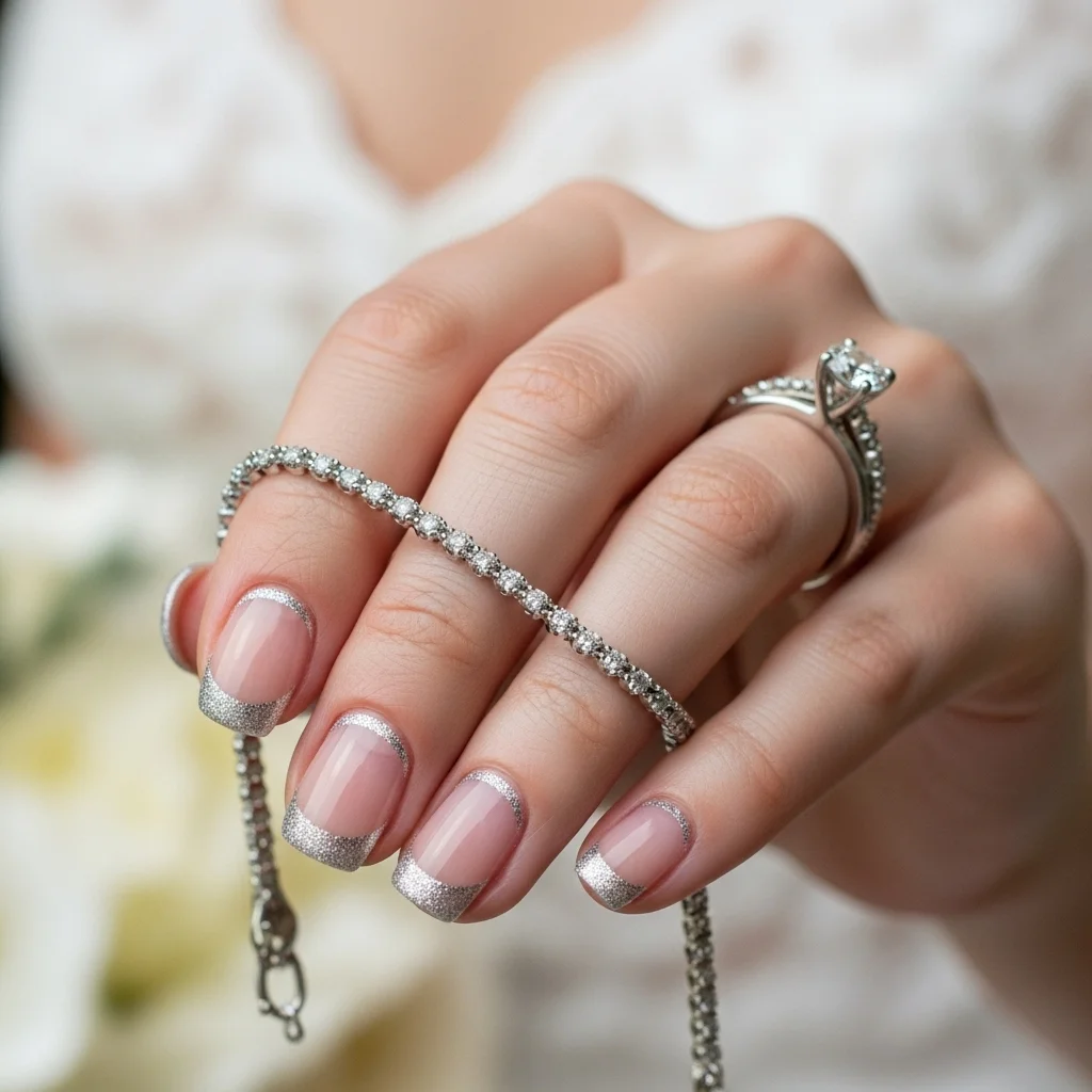 silver glitter reverse french