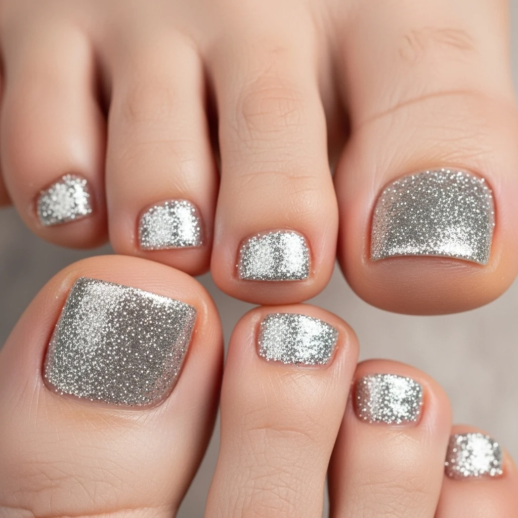 Top 25 Wedding Toe Nail Designs for the Bride: Chic Pedicures for Your Big Day 21 silver glitter