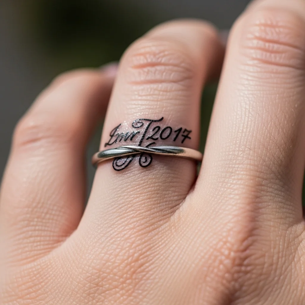 15 Wedding Ring Finger Tattoo Ideas to Celebrate Forever 12 simple script tattoo