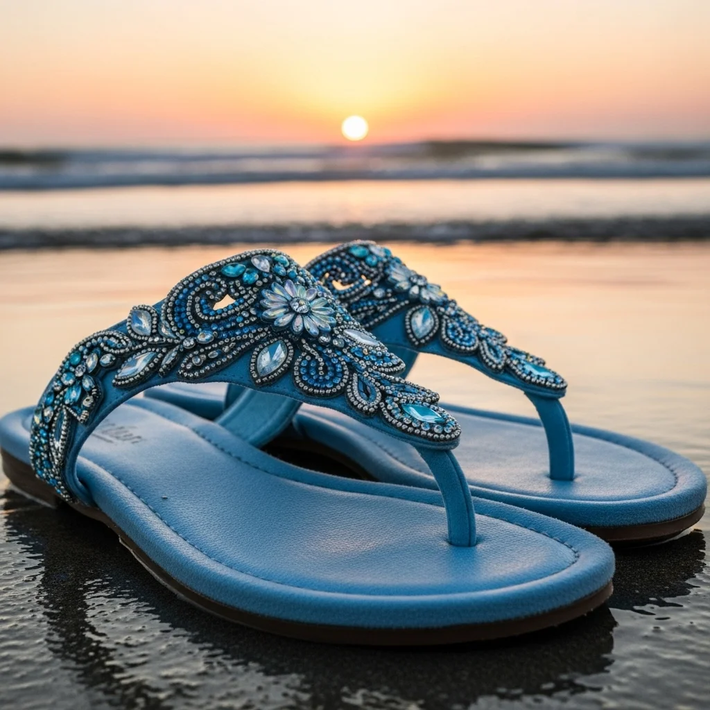 sky blue embellished sandals