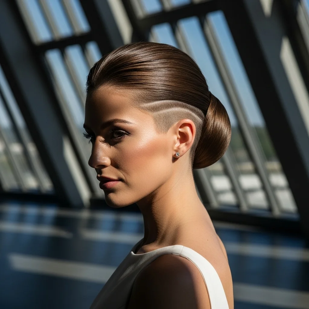 sleek low bun with undercut