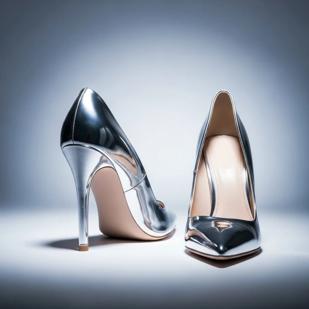 sleek silver metallic heels