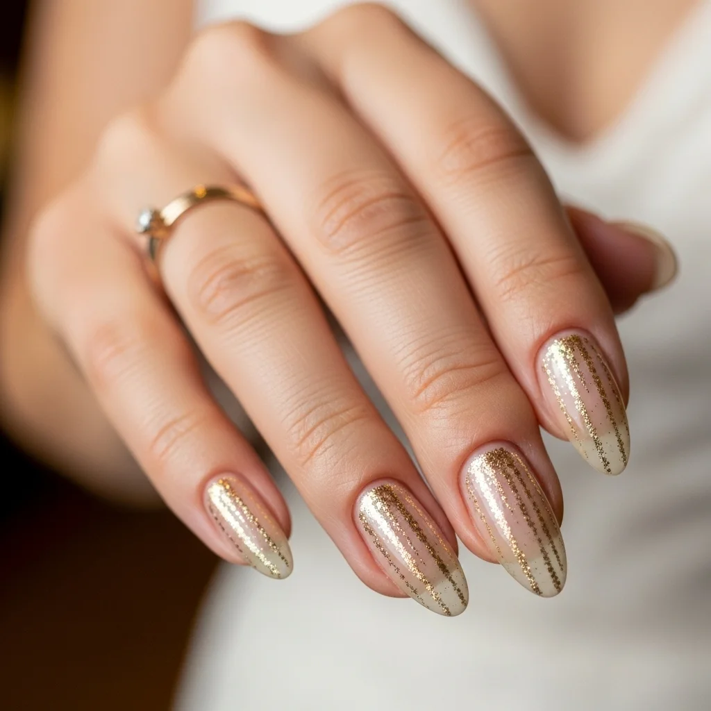 23 Dazzling Wedding Nails Ideas for Brides: Your Ultimate Bridal Sparkle Guide 23 soft gold glitter streaks