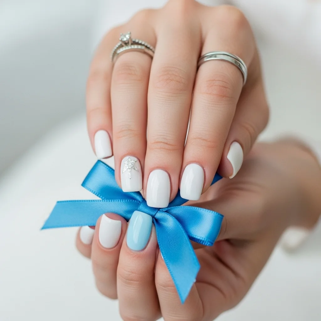 23 Dreamy Wedding Gel Nails for Brides: Your Ultimate Bridal Mani Guide 11 something blue accent nail 1