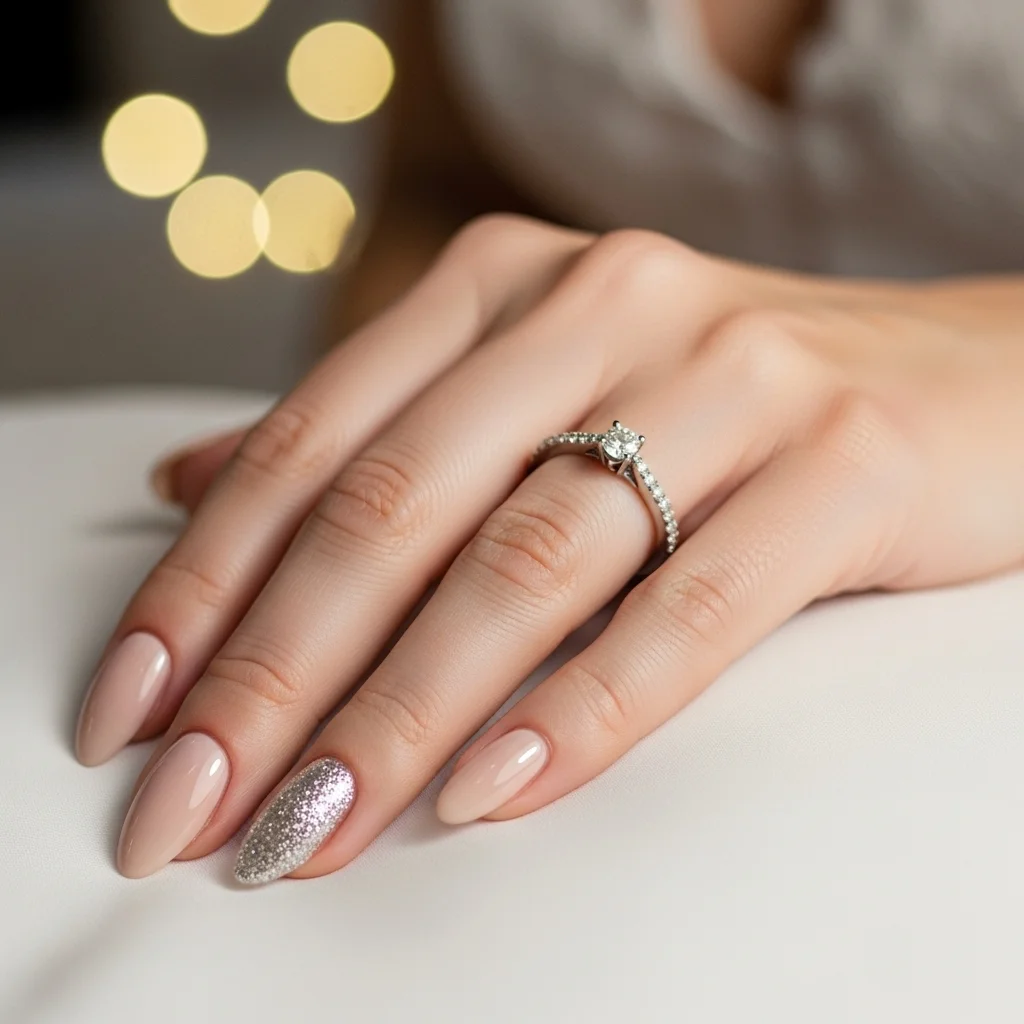 Sparkle & Frost: The Top 13 Winter Wedding Nail Ideas for Brides 3 sparkling silver glitter accents