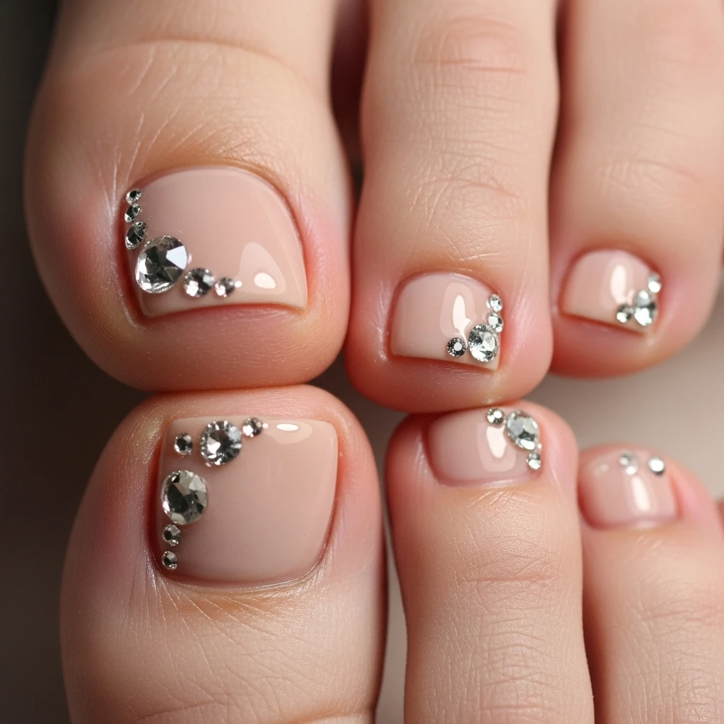 Top 25 Wedding Toe Nail Designs for the Bride: Chic Pedicures for Your Big Day 10 subtle rhinestones