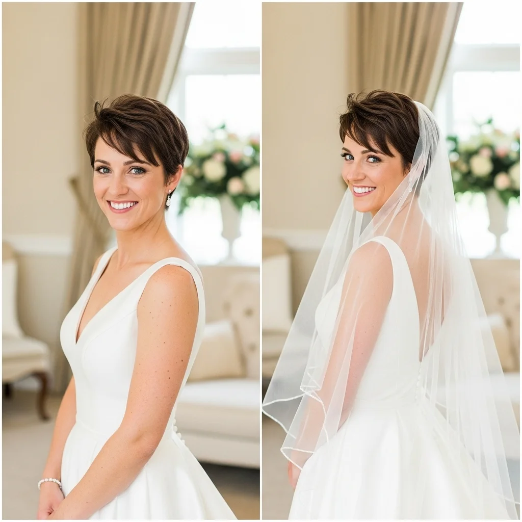 13 Short Hair Bride Hairstyles with Veil 13 textured pixie with a detachable veil