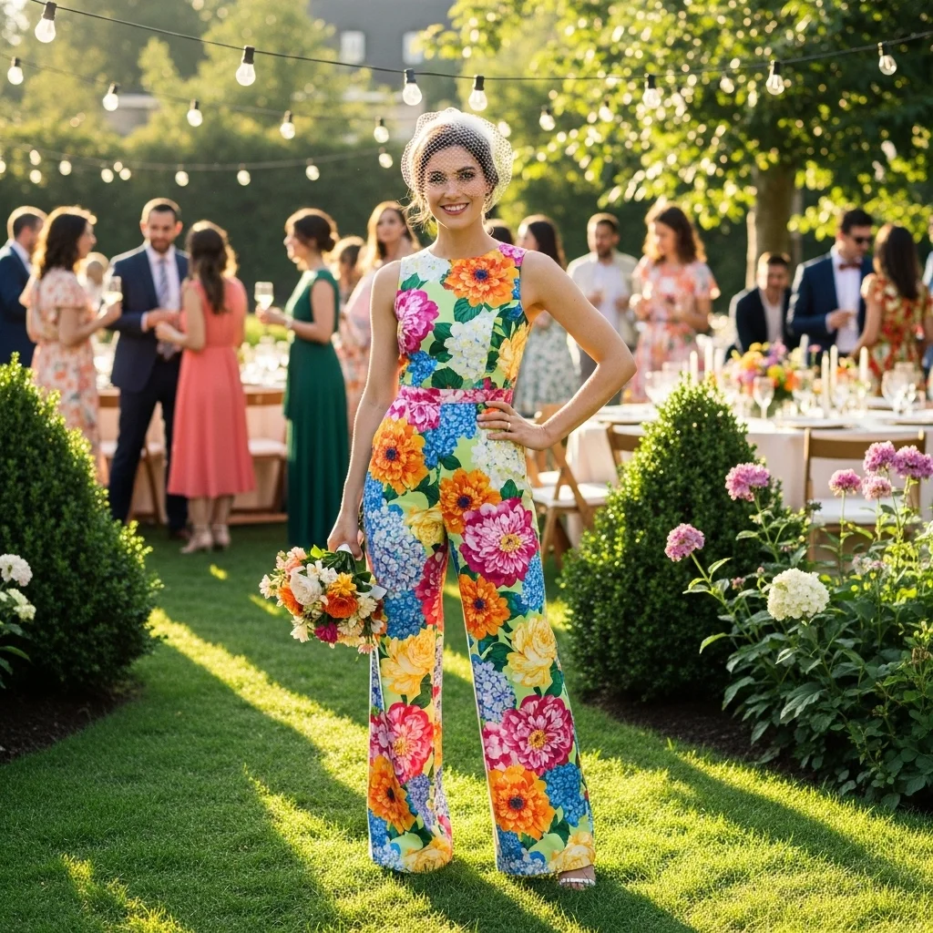 11 After Party Wedding Dresses to Dance the Night Away 11 the bold printed jumpsuit