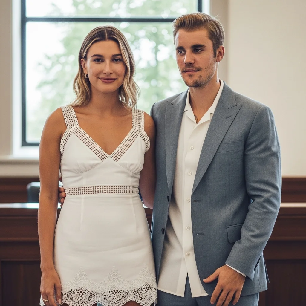 23 Hailey Bieber Wedding Dresses: Chic to Glamour 2 the courthouse mini dress