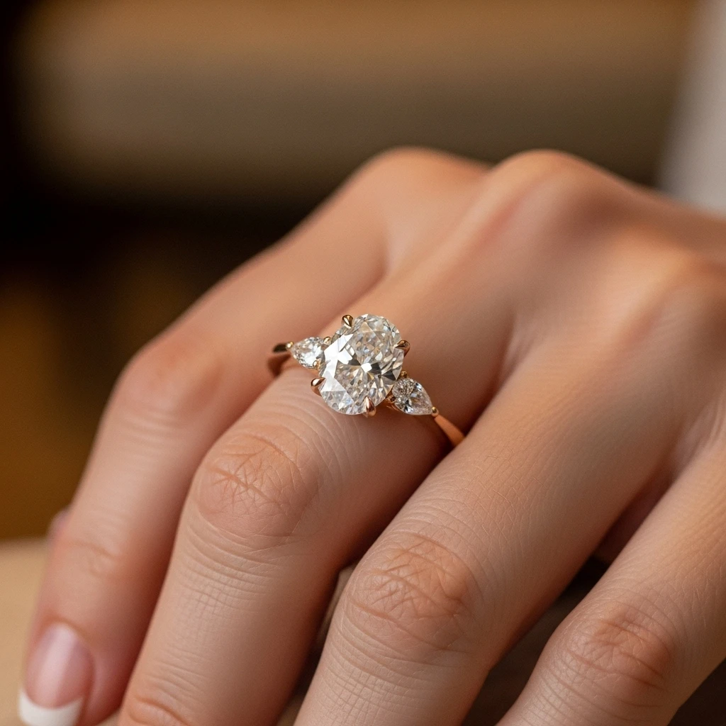 21 Dreamy Oval Wedding Ring Sets to Love 12 the pear shaped accent