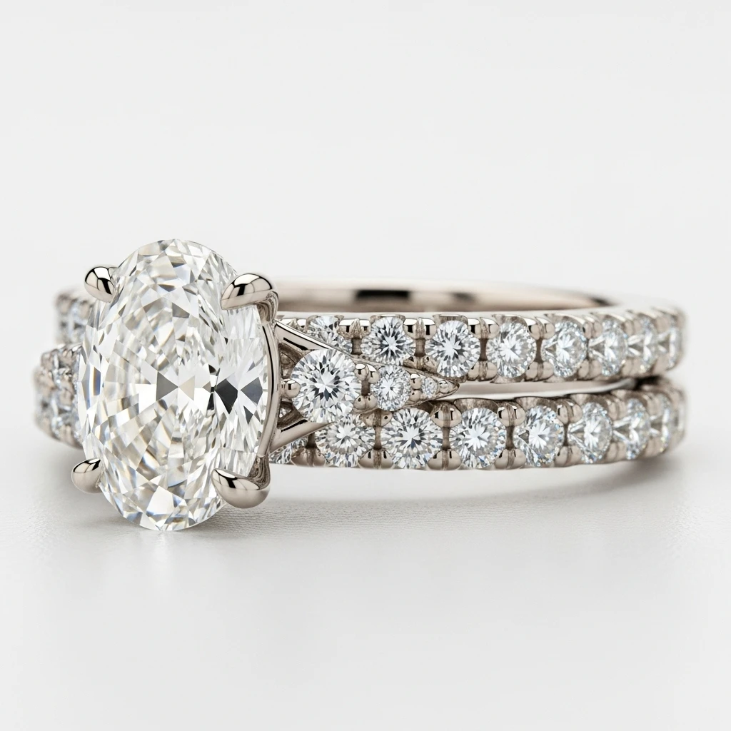 21 Dreamy Oval Wedding Ring Sets to Love 7 the shared prong setting