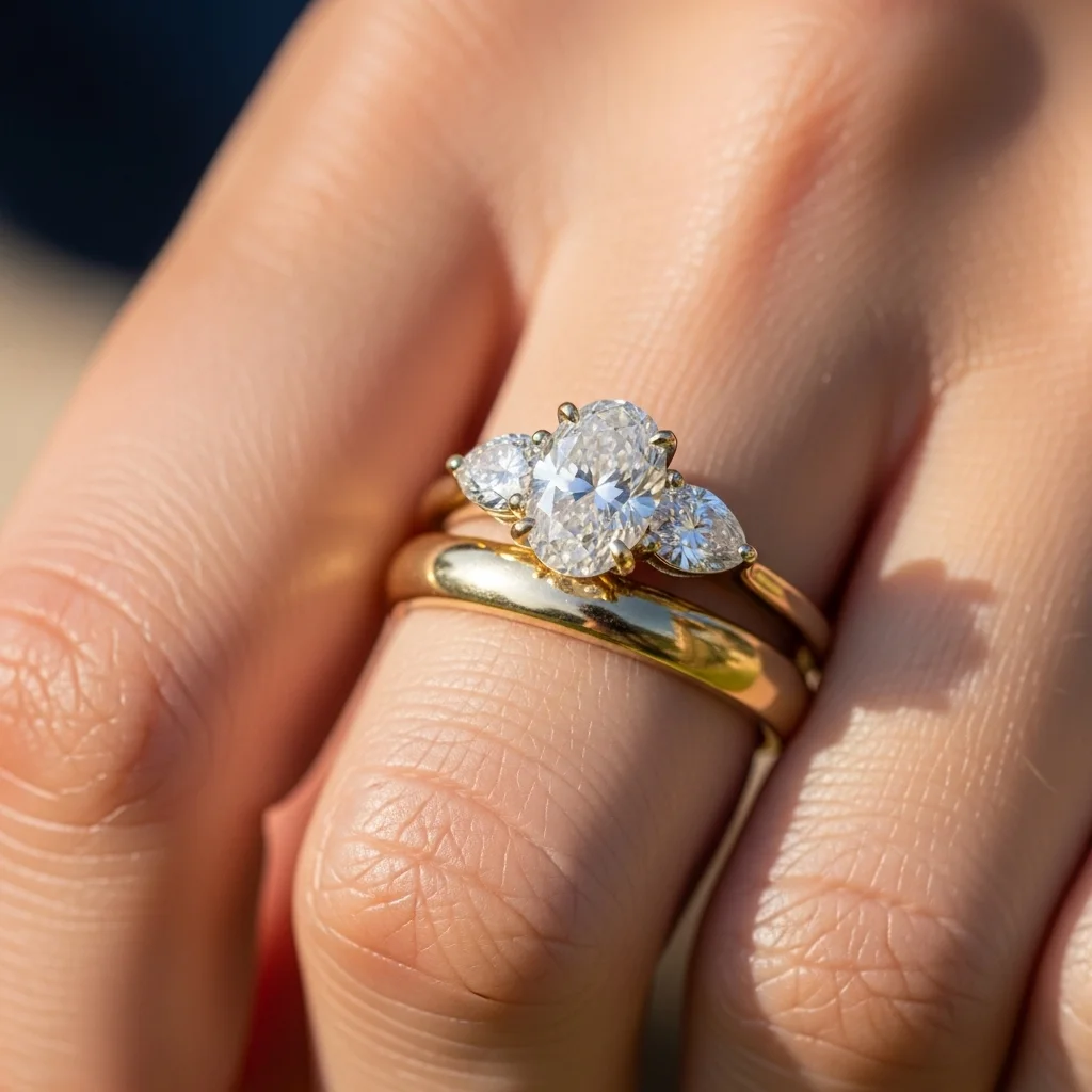 17 Oval Engagement Rings with Wedding Bands: Perfect Matches 4 three stone setting with a simple band