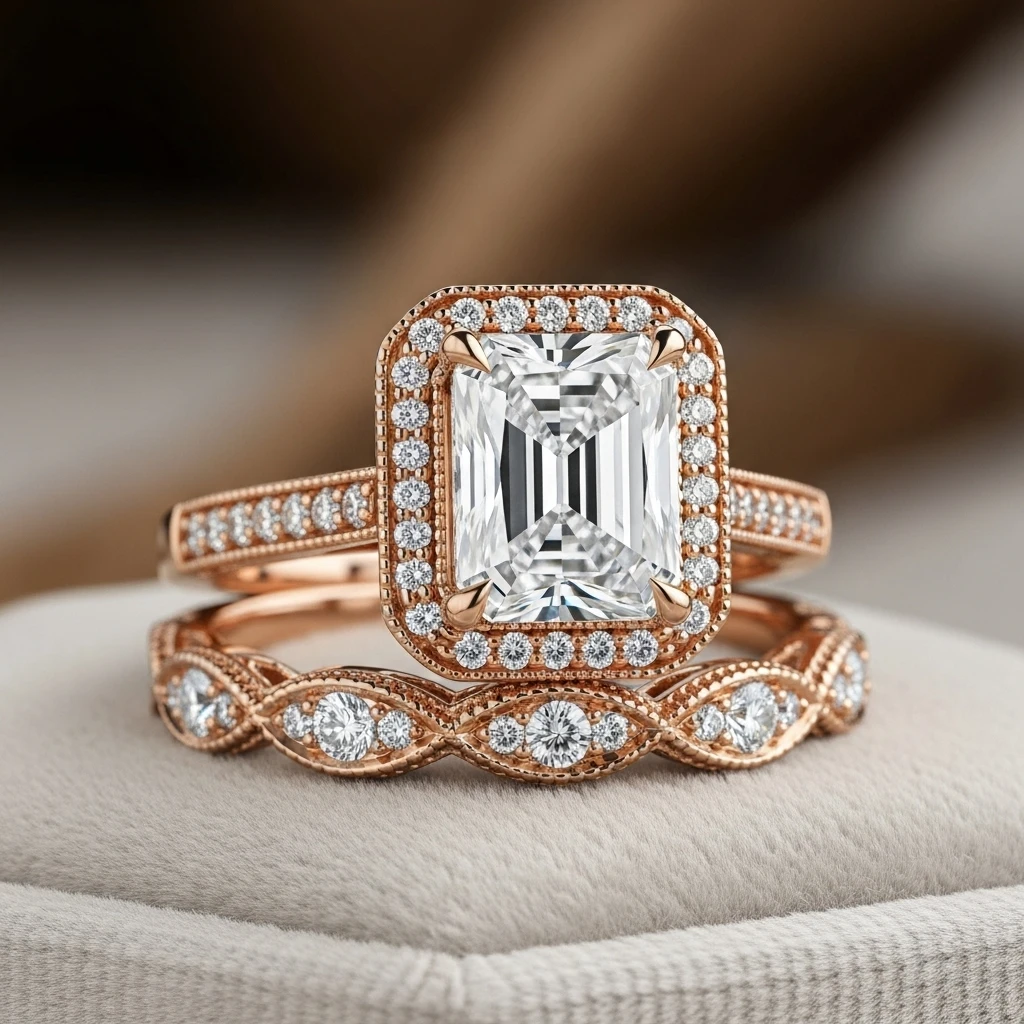 17 Radiant Cut Wedding Ring Sets to Love 8 vintage inspired radiant cut set