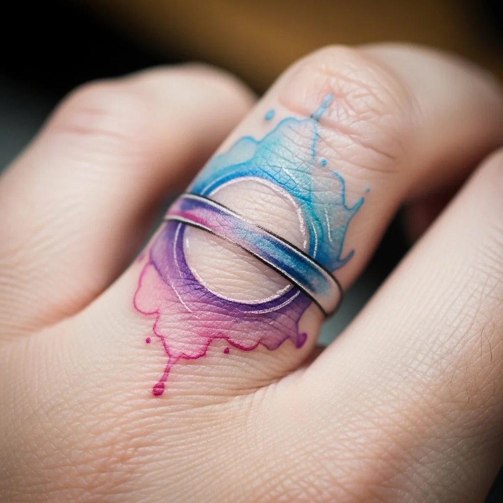 15 Wedding Ring Finger Tattoo Ideas to Celebrate Forever 9 watercolor design 2