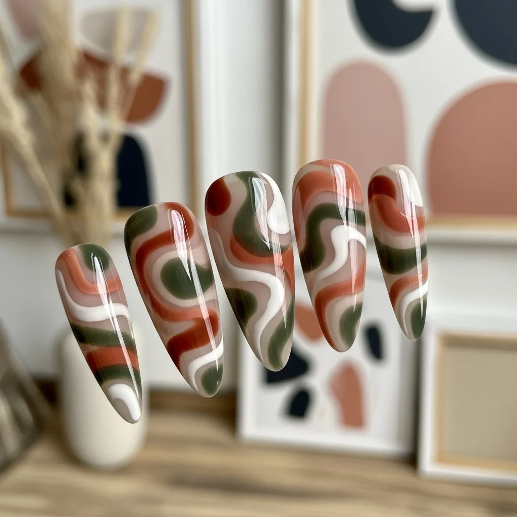 The Top 27 Acrylic Nail Designs You Need This Autumn! 20 abstract earthy swirls