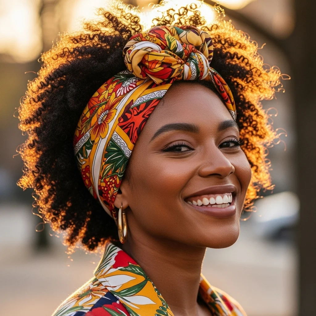 afro with headband scarf